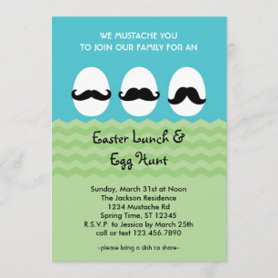 Mustache Easter Eggs Invitation Kaart