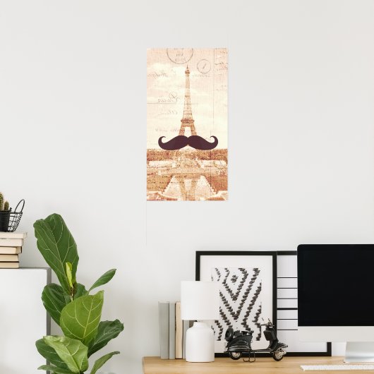 Mustache Eiffel Tower Poster (Thuiskantoor)