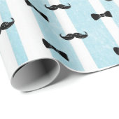 Mustache en Bow Stropdas Blauw en Wit Gestreept Ca Cadeaupapier (Rol Hoek)