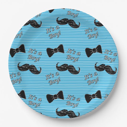 Mustache en Bowtie Blue Baby shower Borden Papieren Bordje (Voorkant)