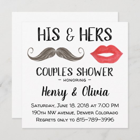 Mustache en Lippen Koppels Douche uitnodiging (Voorkant / Achterkant)