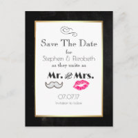 Mustache en lippen Mr en Mrs Save the Date