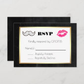 Mustache en Lips Black en Gold Wedding RSVP (Voorkant / Achterkant)