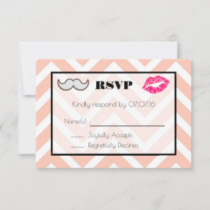 Mustache en Lips Wedding RSVP op Peach Chevron Kaartje