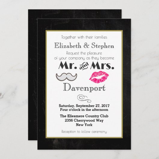 Mustache et les lèvres de mariage Invitation sur N (Devant / Derrière)