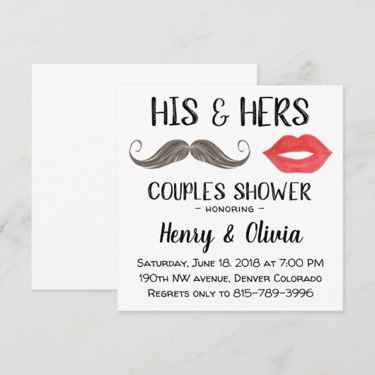 Mustache et lèvres Couples Douche invitation (Devant / Derrière)