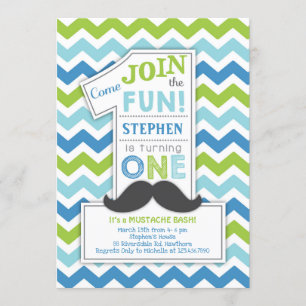 Mustache First Birthday Invitation, Little Man Kaart