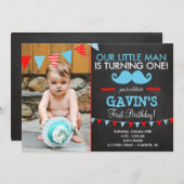 Mustache First Birthday Uitnodiging (Voorkant / Achterkant)