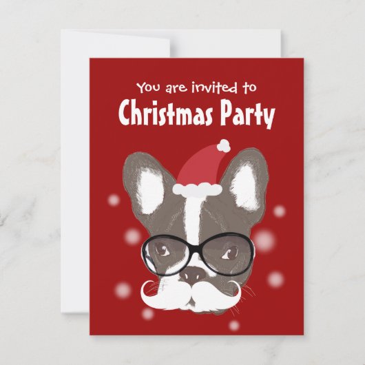 Mustache French Bulldog Christmas Party Invitation (Devant)