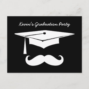Mustache Graduation Party Black White Announement Aankondigingskaart