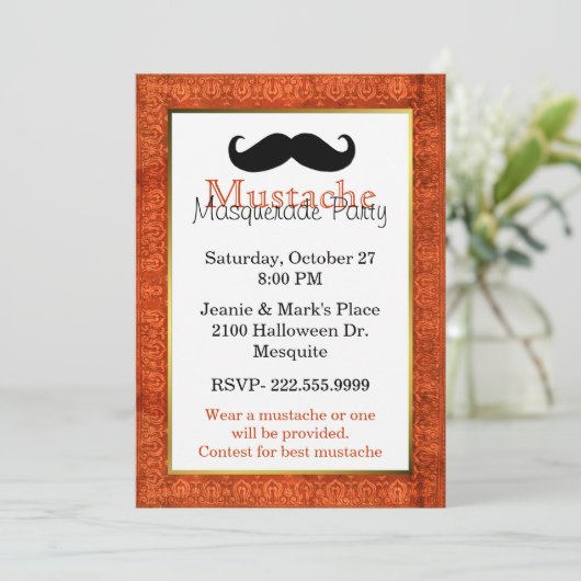 Mustache Halloween Party Invitation Kaart (Staand voorkant)