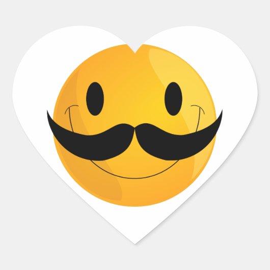 Mustache Happy Face Emoji Hart Sticker (Voorkant)