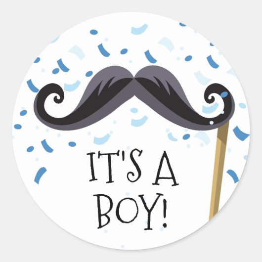 Mustache Het is een Boy Favor Sticker (Voorkant)