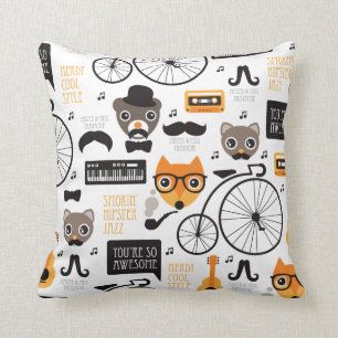 Mustache hipster fox cat en beer illustratie kussen