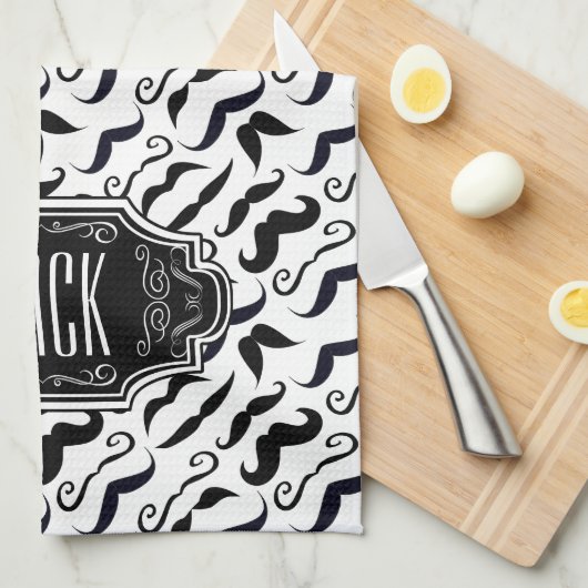 Mustache Hipster Retro Patroon Theedoek (Quarter Fold)