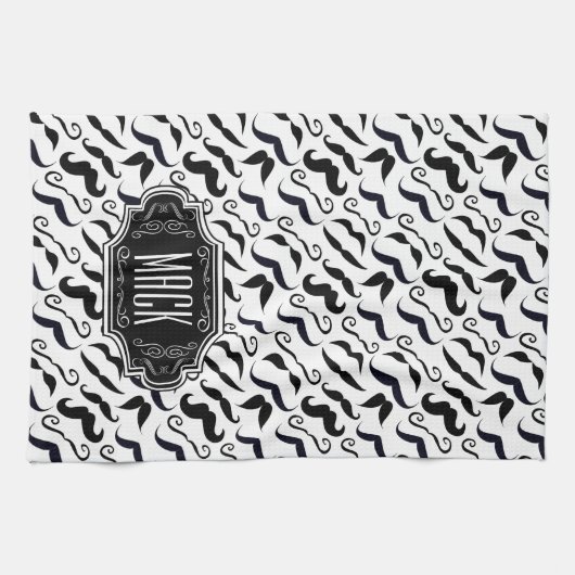 Mustache Hipster Retro Patroon Theedoek (Horizontaal)