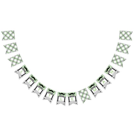 Mustache klein man groen grijs baby boy douche vlaggetjes (Alle)