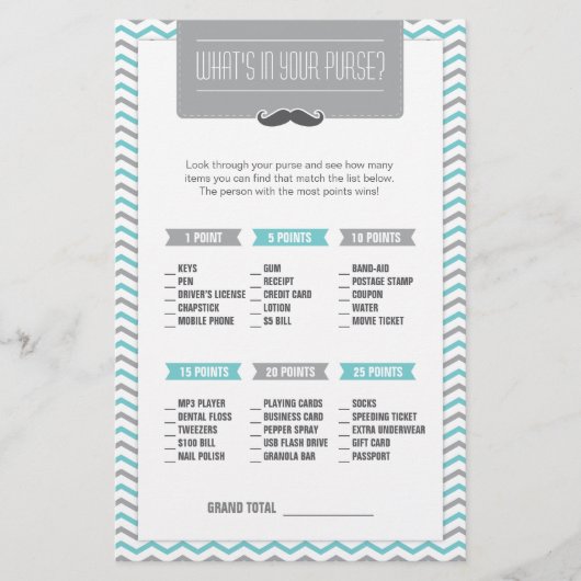 Mustache / Kleine Man Wat zit er in je Purse Game (Voorkant)