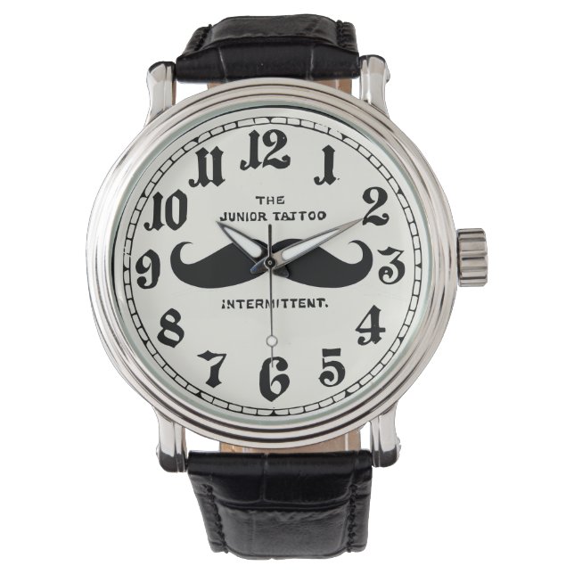  Mustache Lederen Strap Horloge met Numbers (Voorkant)