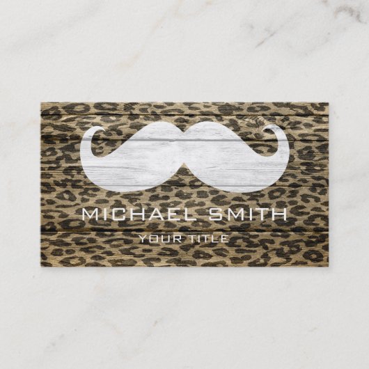 Mustache Leopard over houtextuur #6 Visitekaartje (Voorkant)
