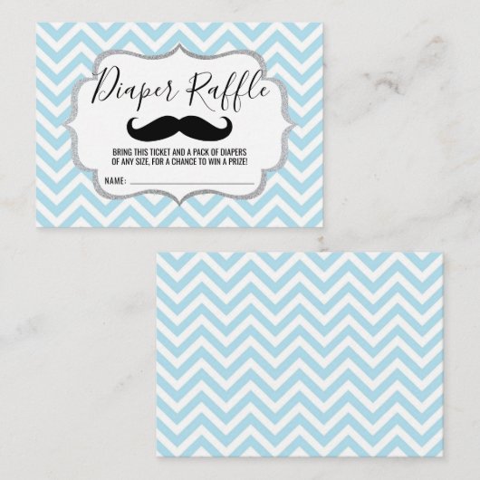 Mustache Lil' Man Diaper Raffle Ticket Blue Informatiekaartje (Voorkant / Achterkant)