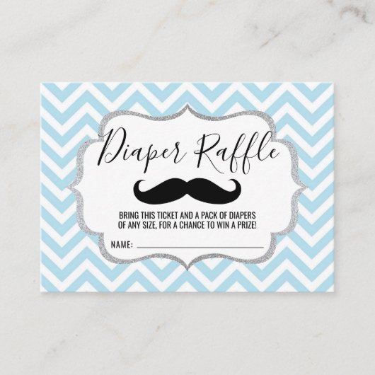 Mustache Lil' Man Diaper Raffle Ticket Blue Informatiekaartje (Voorkant)