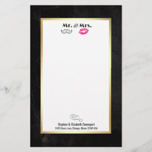 Mustache & Lippen Mr. & Mrs Black en Gold Briefpapier