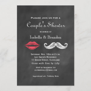 Mustache & Lips Couple's Shower Invitation Kaart