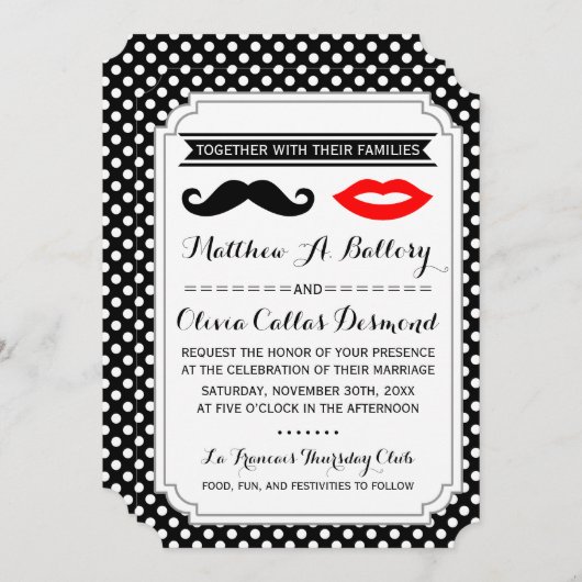Mustache & Lips Mariage Invitations (Devant / Derrière)