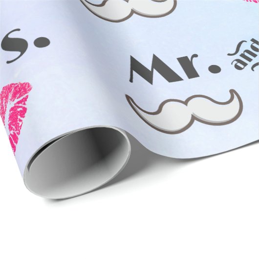 Mustache & Lips Mr. en mevrouw Pattern Cadeaupapier (Rol Hoek)