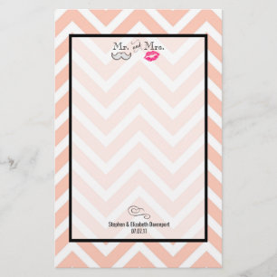 Mustache & Lips Mr. en mevrouw Peach Chevron Weddi Briefpapier