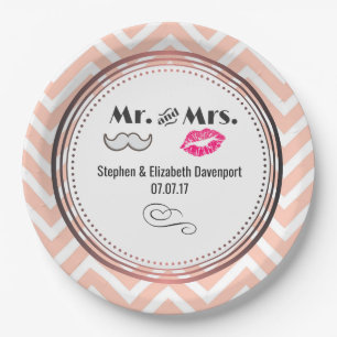 Mustache & Lips Mr. en mevrouw Peach Chevron Weddi Papieren Bordje