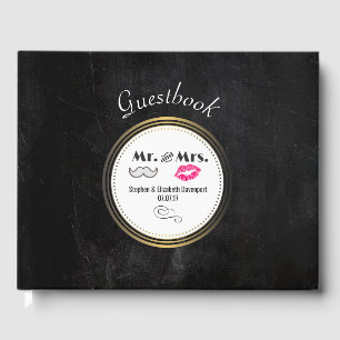 Mustache & Lips Mr. & Mrs Black & Gold Wedding Gastenboek