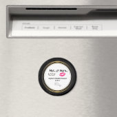 Mustache & Lips Mr. & Mrs Black & Gold Wedding Magneet (Insitu (Vaatwasser))