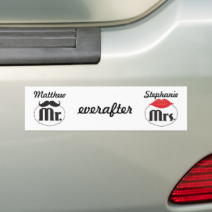 Mustache Lips Mr Mrs Net getrouwd Bumpersticker