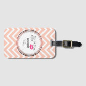 Mustache & Lips Mr. & Mrs. Peach Chevron Custom Bagagelabel (Voorkant (horizontaal))