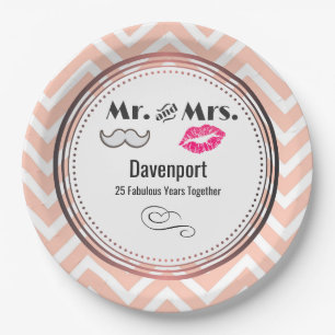 Mustache & Lips Mr. & Mrs. -Verjaardag Papieren Bordje