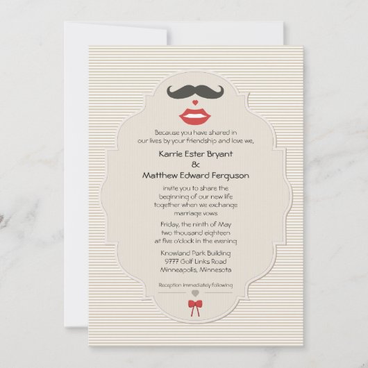 Mustache Lips Retro Faire-part de mariage (Devant)