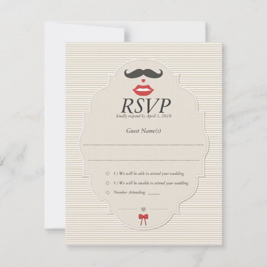 Mustache Lips Retro RSVP Mariage Card (Devant)