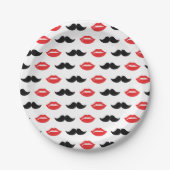 Mustache & Lips Zijne & Hers Weddenschap Patroon Papieren Bordje (Voorkant)