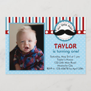 Mustache Little Man Birthday Invitation (foto) Kaart