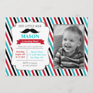 Mustache Little Man Birthday Party Invitations Kaart