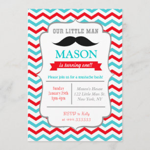 Mustache Little Man Birthday Party Kaart