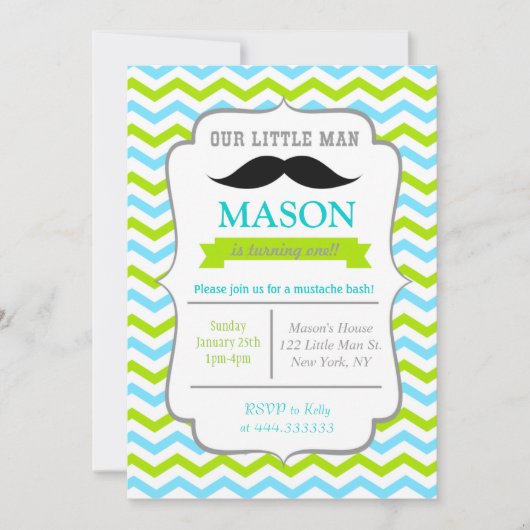 Mustache Little Man Birthday Party Kaart (Voorkant)