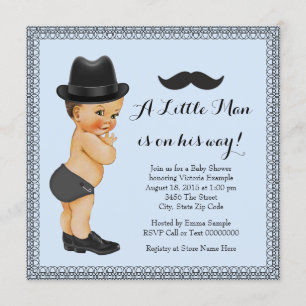 Mustache Little Man Blauw en Zwart Baby shower Kaart