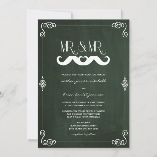Mustache Love Chalkboard Gay Wedding Kaart (Voorkant)