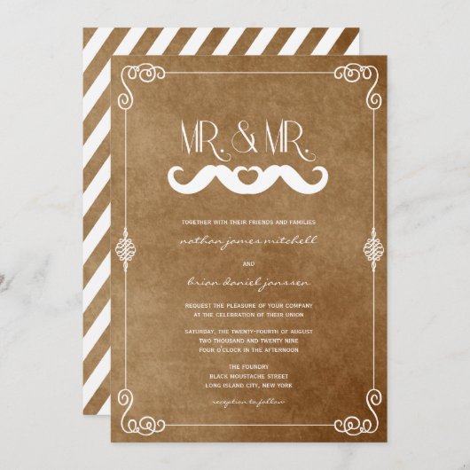 Mustache Love Mr. & de heer Paper Gay Wedding Kaart (Voorkant / Achterkant)