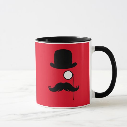 Mustache Man op rode achtergrond Mok (Rechts)