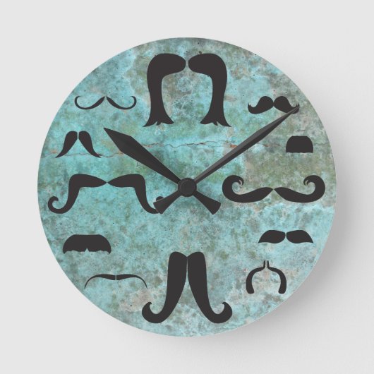 Mustache Mania Turquoise Horloge murale (Recto)