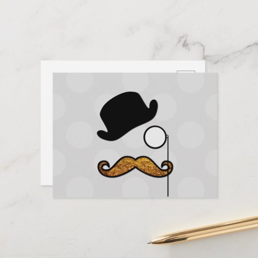Mustache, Mustache, Stache, Monocle, Bowler Pet Briefkaart (Voorkant / Achterkant in situ)